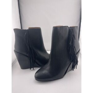 See by Chloe Fringe Wedge Ankle Booties Black Leather Sz 36.5 Epona Boots New 6